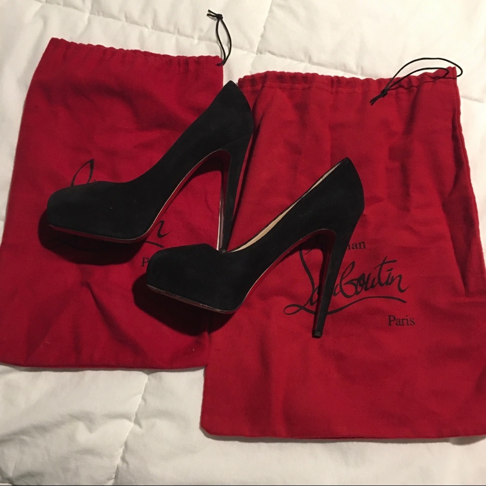 Black suede Christian Louboutin platform pumps